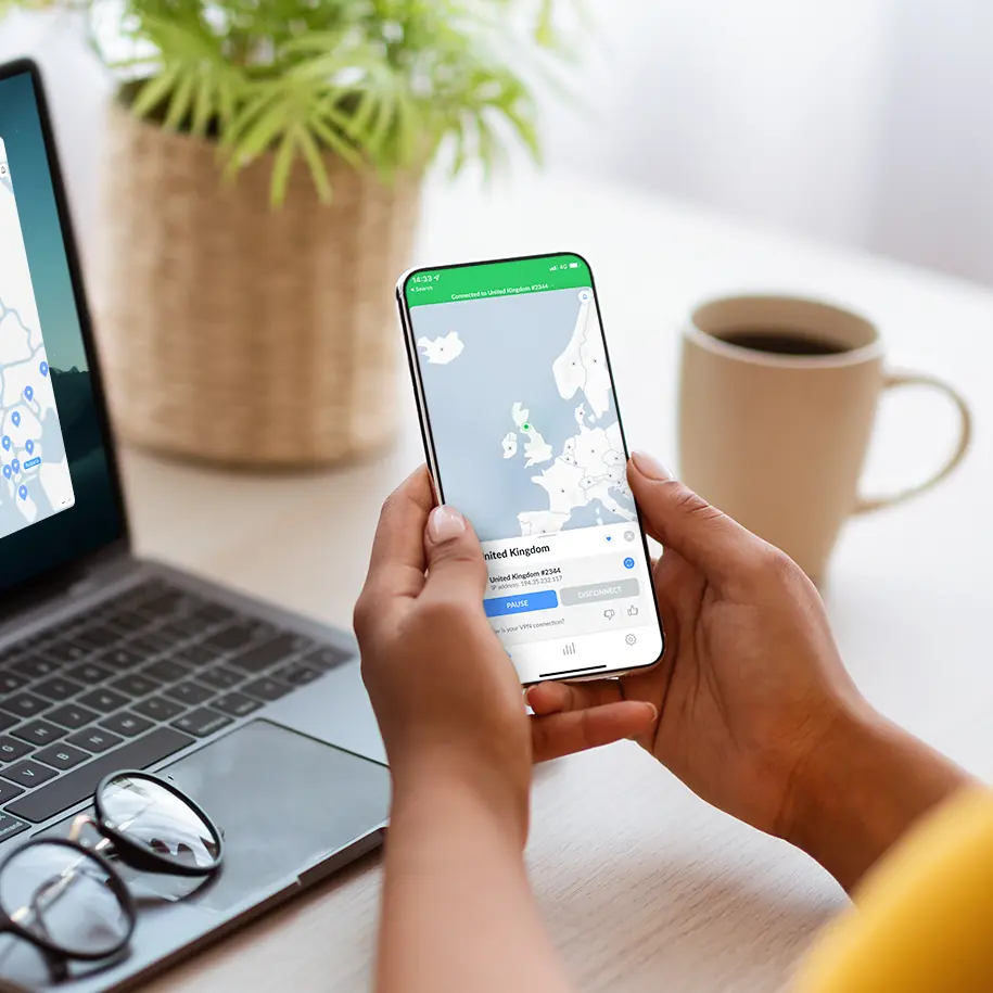 person holding mobile phone with free nordvpn