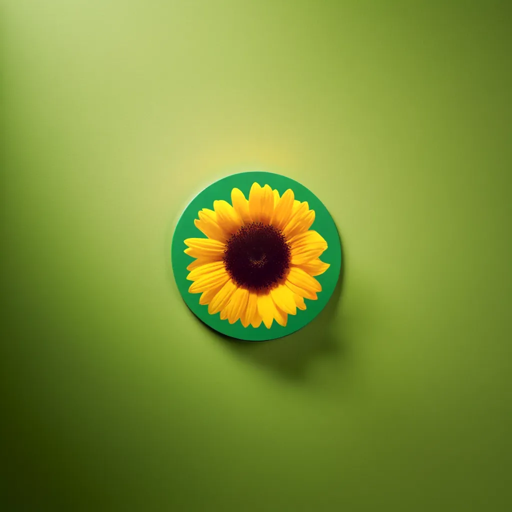 a sunflower in a green circle on a green background